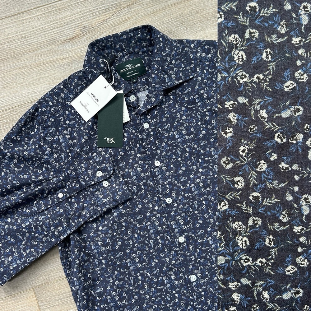 NWT Rodd & Gunn Men's Small Hinckley Long Sleeve Cotton Italian Midnight Blue